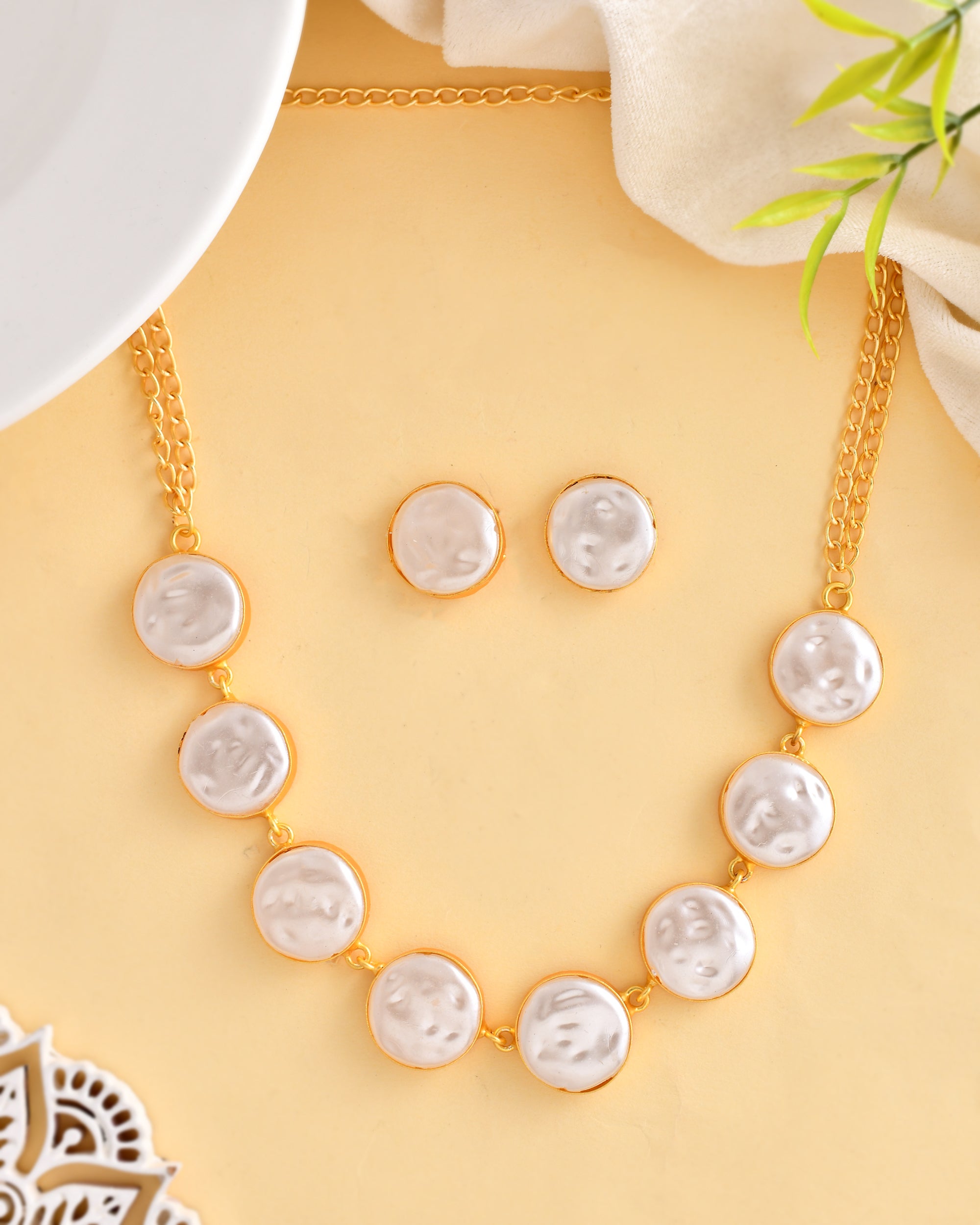 Desire Mother of Pearl Necklace Set with Pearl Earrings